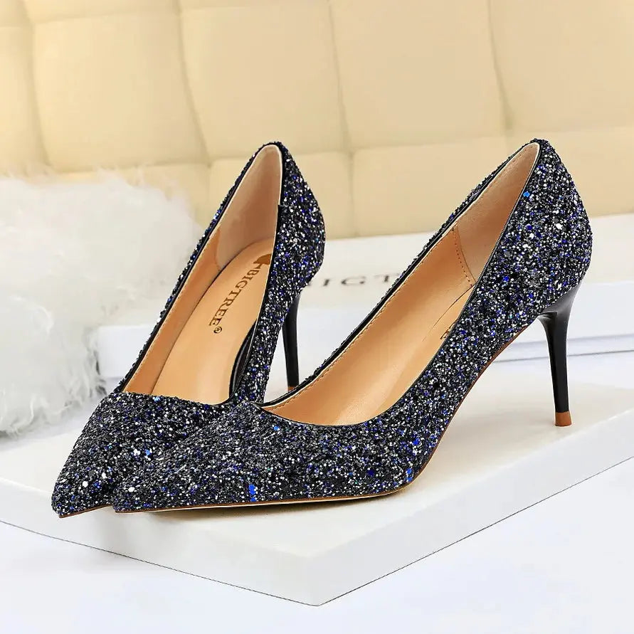 Sparkly Wedding High Heel Pumps for Women – Glitter Bridal Party Shoes (7cm & 9.5cm) - Rehmiar