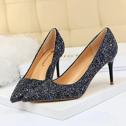 Sparkly Wedding High Heel Pumps for Women – Glitter Bridal Party Shoes (7cm & 9.5cm) - Rehmiar