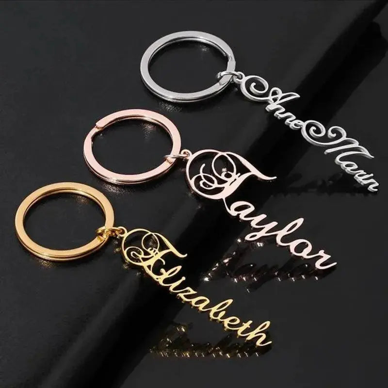Custom Name Tag Keychain Personalized Letters Stainless Steel Key Chain Ring for Women Men Father's Day Mother's Day