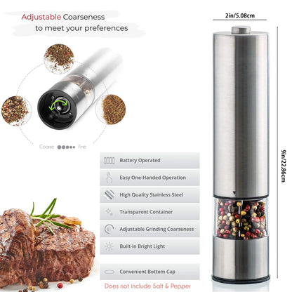 Electric Salt and Pepper Grinder Set – One-Handed Operation Stainless Steel Spice Mill with Light, Automatic for Kitchen