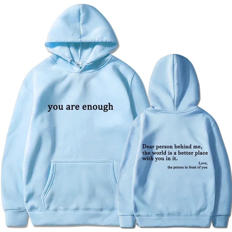 Trendy "You Are Enough" Hoodie – Unisex Retro Pullover, Street Hip Hop Top for Men & Women, Hot Selling