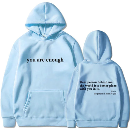 Trendy "You Are Enough" Hoodie – Unisex Retro Pullover, Street Hip Hop Top for Men & Women, Hot Selling