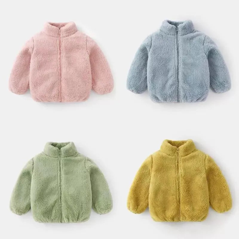 Solid Colour Children Plush Coat Autumn Winter Warm Baby Girl Boy Casual Jacket