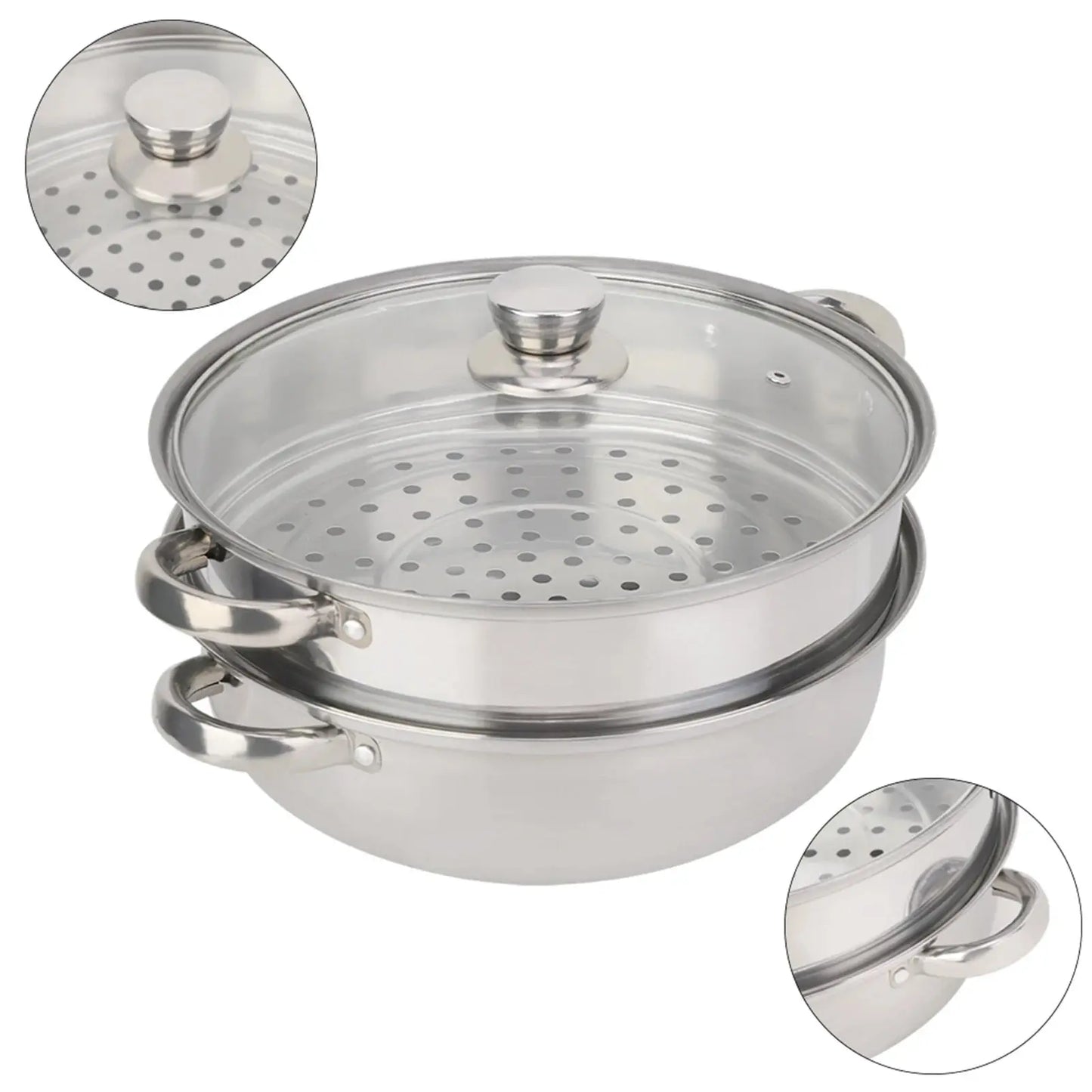 Stainless Steel 2-Layer Steamer Pot – 27cm/11in Double Boiler for Soup & Steaming, Kitchen Cookware - Rehmiar