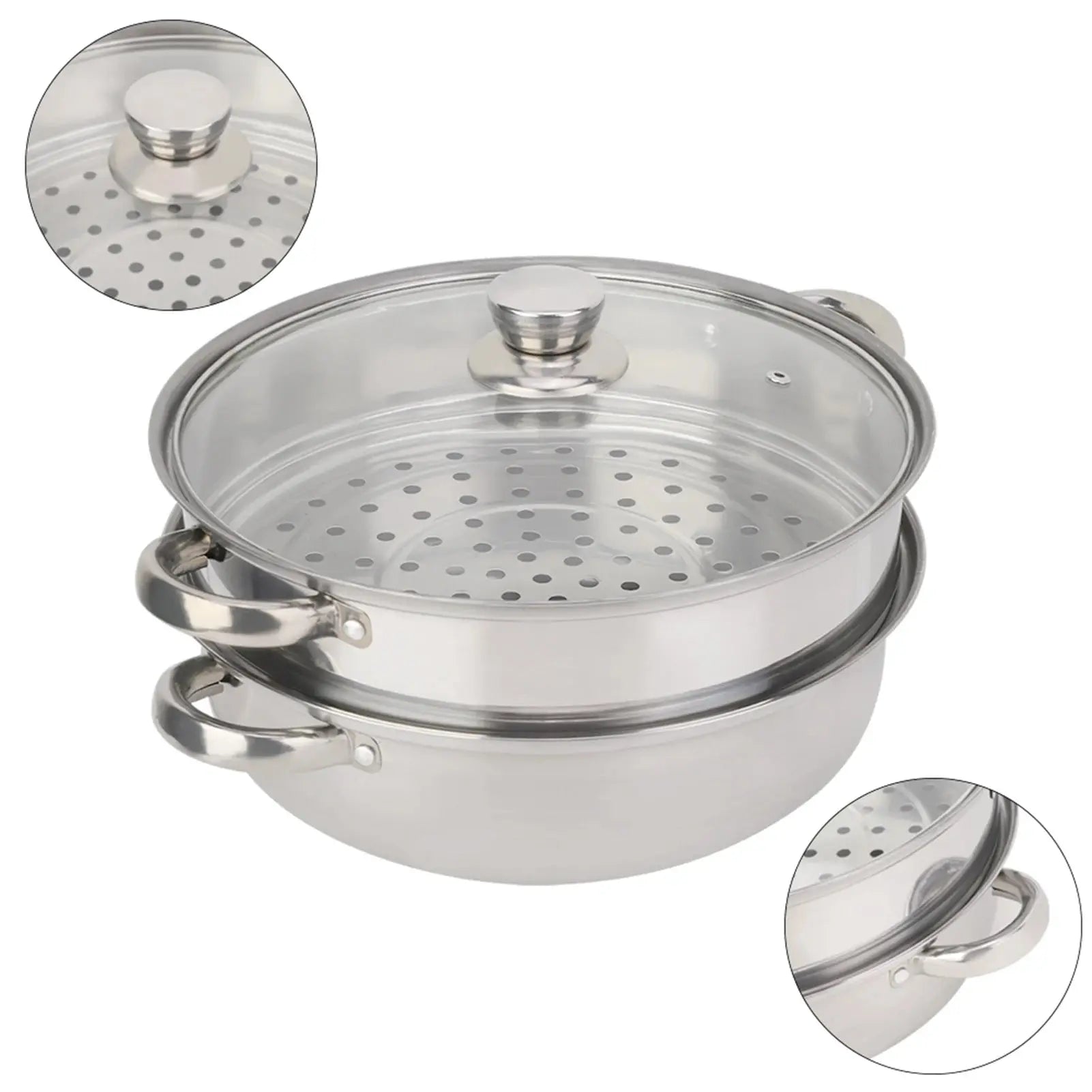 Stainless Steel 2-Layer Steamer Pot – 27cm/11in Double Boiler for Soup & Steaming, Kitchen Cookware - Rehmiar
