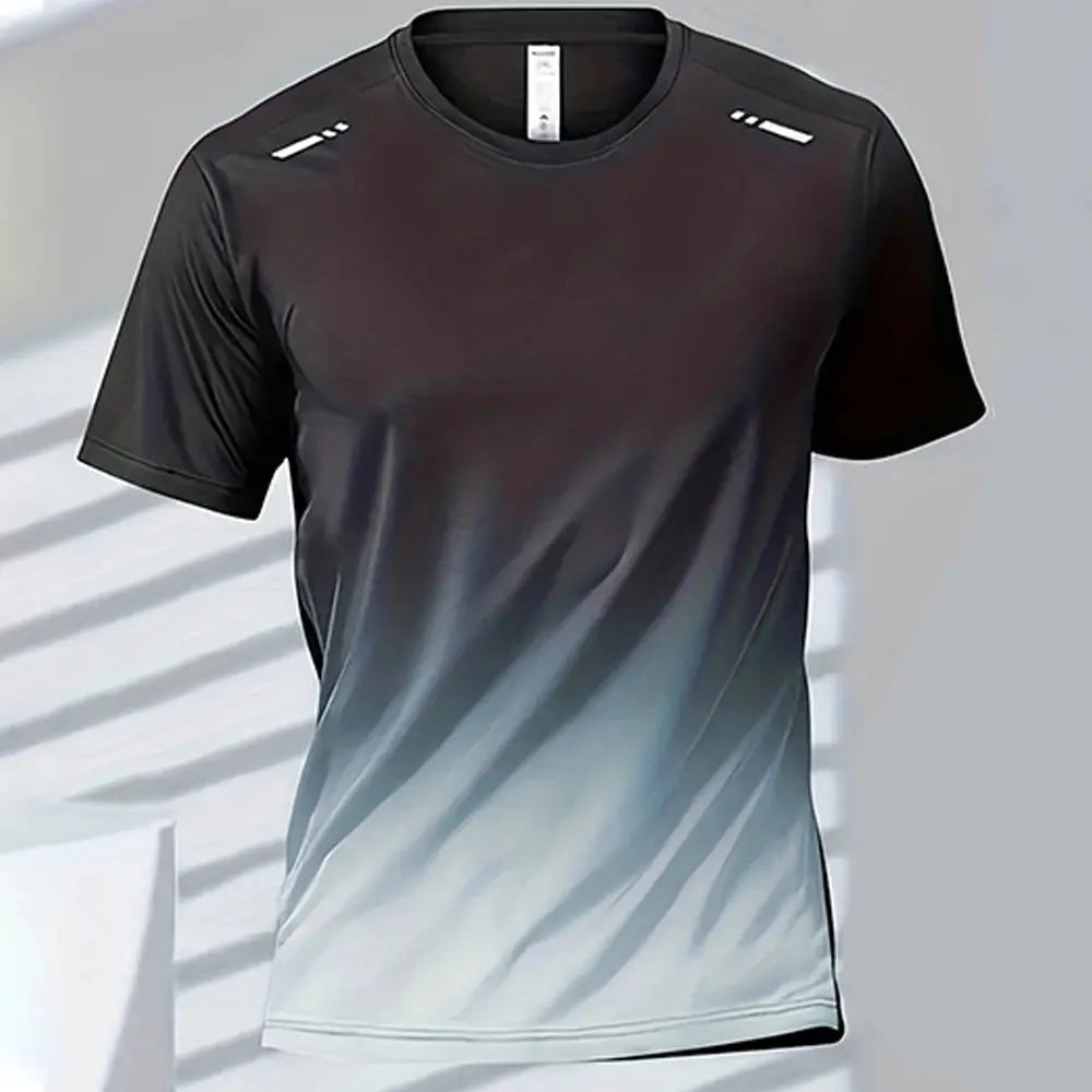 Men's Quick-Drying Gradient Short Sleeve T-Shirt – Sports Tee for Outdoor Workout, Basketball, Training & Running - Rehmiar