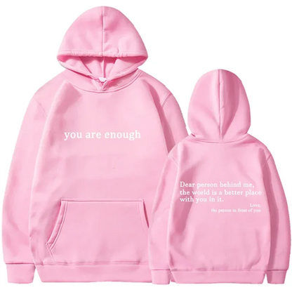 Trendy "You Are Enough" Hoodie – Unisex Retro Pullover, Street Hip Hop Top for Men & Women, Hot Selling