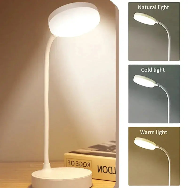 Portable LED Desk Lamp – USB Plug or Battery Powered, 3 Colours & Stepless Dimming, Eye-Protection Bedside Lamp for Bedroom - Rehmiar