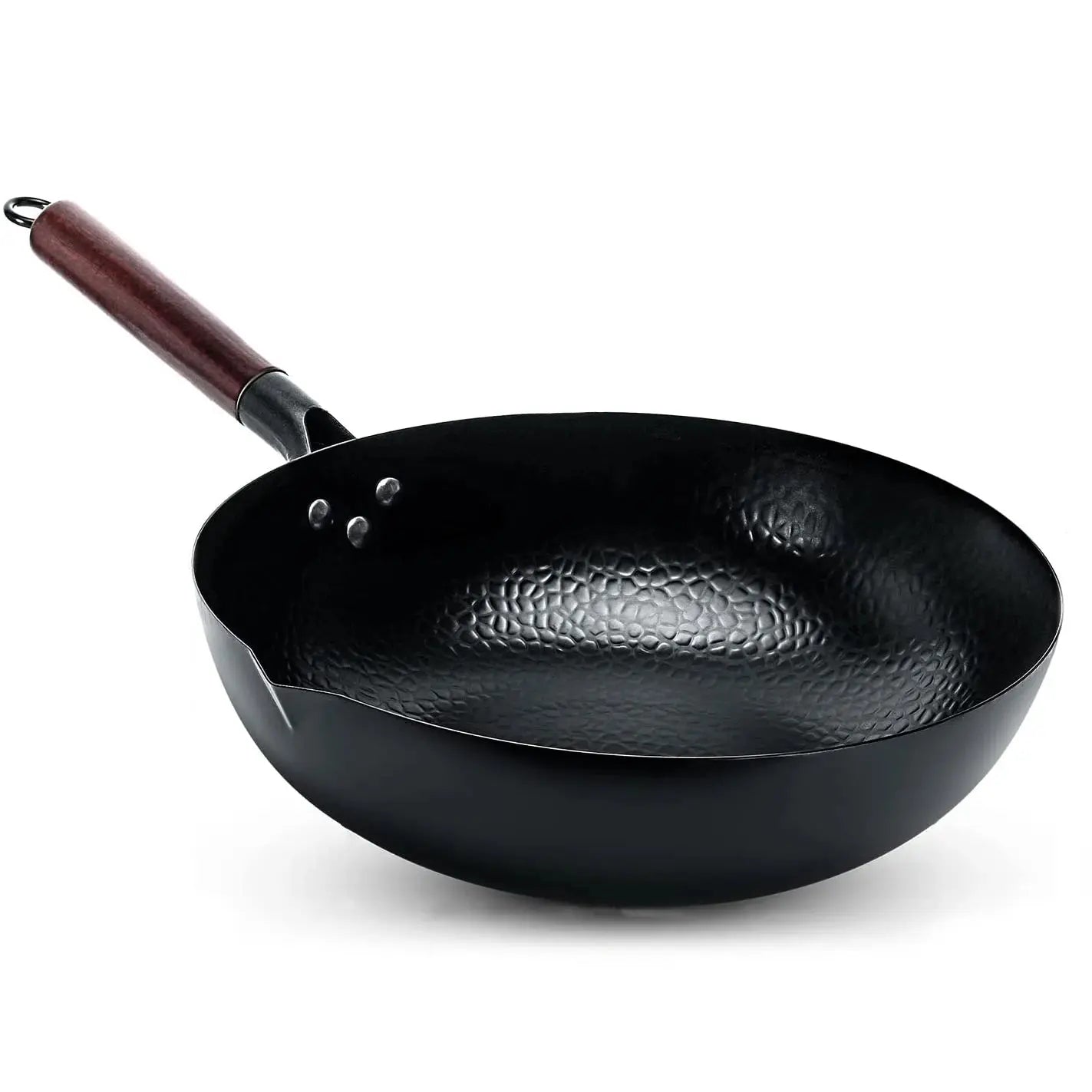 32cm Carbon Steel Wok Pan – Non-Stick Flat Bottom Stir Fry Wok with Wooden Lid for Electric Induction and Gas Stove - Rehmiar