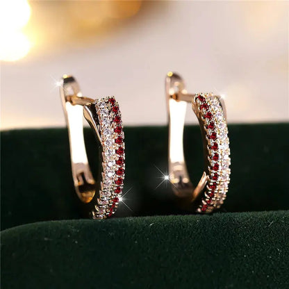 Red Zircon Clip On Earrings Gold Tone Wedding Party Jewellery for Women - Rehmiar