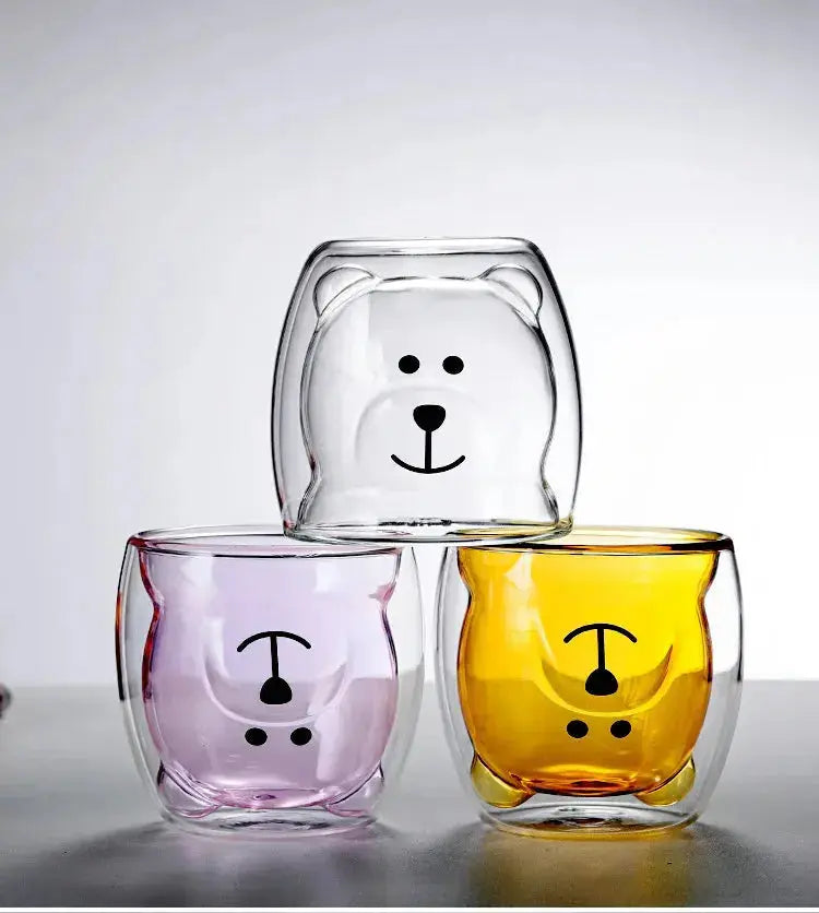 250ml Double-Wall Glass Mug – Cute Bear Design for Milk, Coffee, Tea & Juice, Valentine's Day & Anniversary Gift Rehmiar