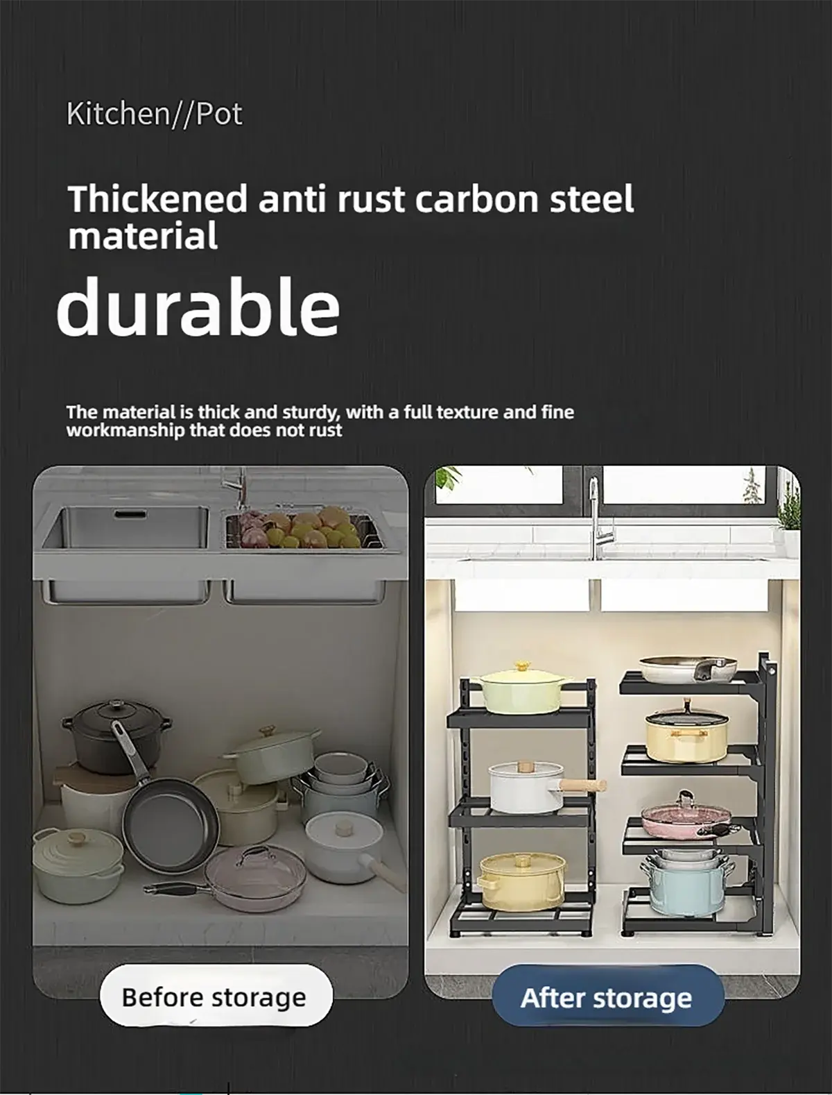 Adjustable Kitchen Shelf – 2-4 Tier Space-Saving Storage Rack for Pots, Under Sink & Corner Use - Rehmiar