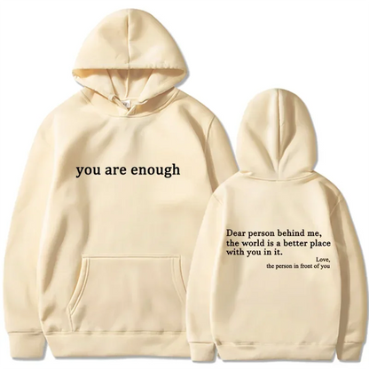 Trendy "You Are Enough" Hoodie – Unisex Retro Pullover, Street Hip Hop Top for Men & Women, Hot Selling