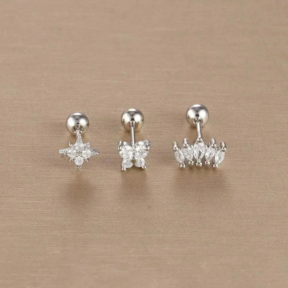 3PCS Stainless Steel Gold Colour Crown Stud Earring Set for Women 14K Gold Plated Crystal Zircon Unique Horse Eye Earring Jewellery