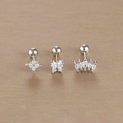 3PCS Stainless Steel Gold Colour Crown Stud Earring Set for Women 14K Gold Plated Crystal Zircon Unique Horse Eye Earring Jewellery