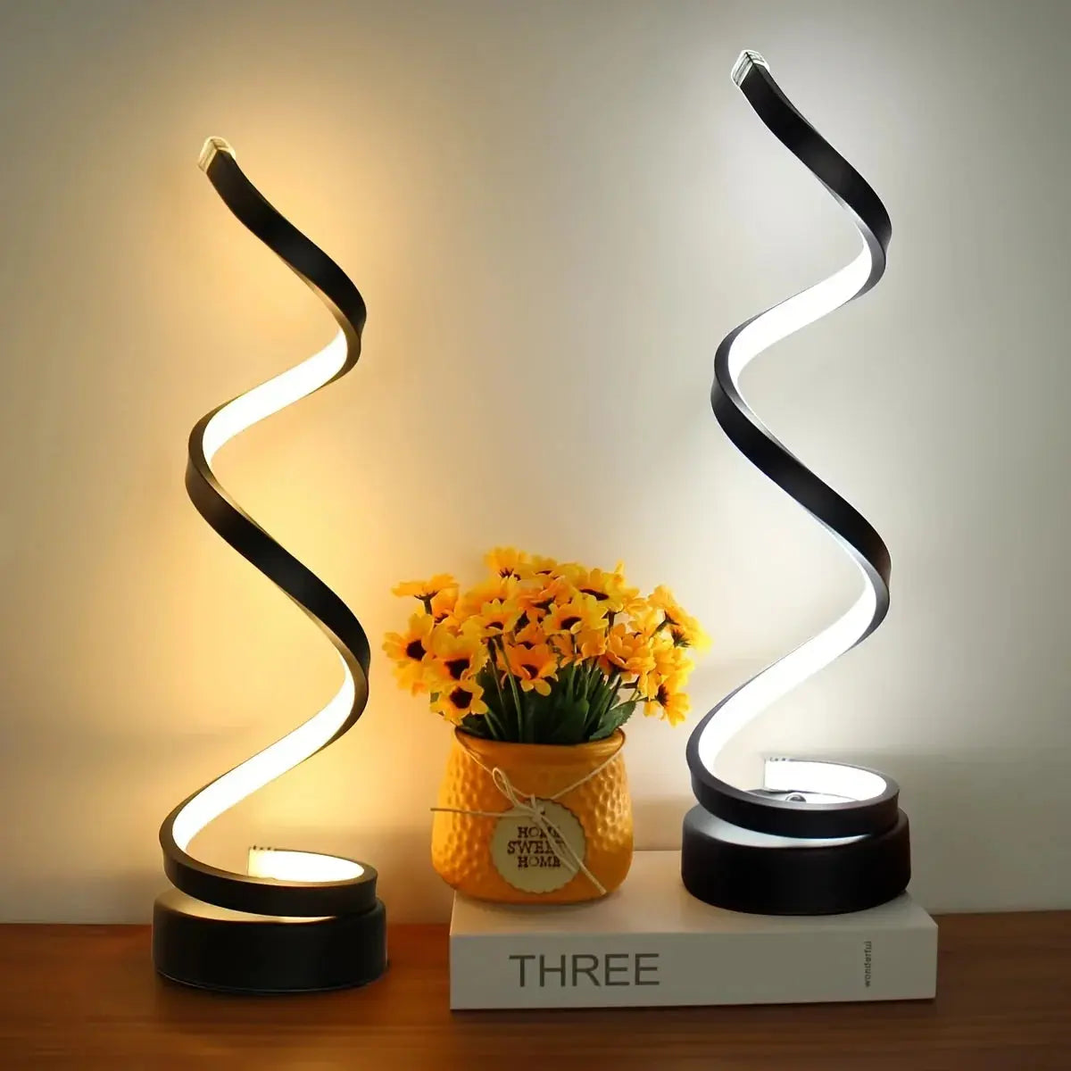 Creative Spiral LED Night Light – Dimmable 3-Color Table Lamp for Living Room, Office, Bedroom & Bedside Decor, USB Plug-In - Rehmiar