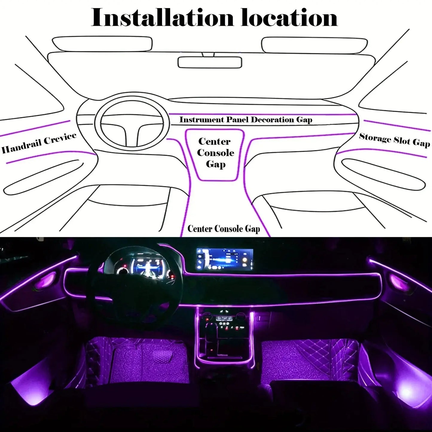 5-in-1 Car Interior LED Ambient Light Strip – 6M Fiber Optic Atmosphere Lighting Kit with APP & Remote Control - Rehmiar
