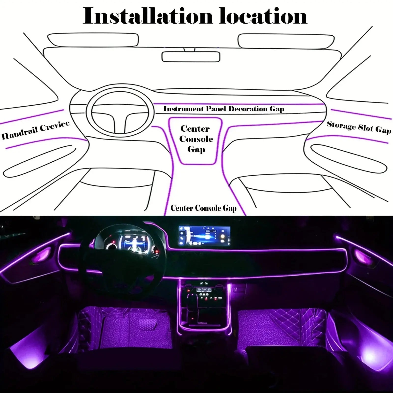 5-in-1 Car Interior LED Ambient Light Strip – 6M Fiber Optic Atmosphere Lighting Kit with APP & Remote Control - Rehmiar
