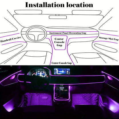 5-in-1 Car Interior LED Ambient Light Strip – 6M Fiber Optic Atmosphere Lighting Kit with APP & Remote Control - Rehmiar