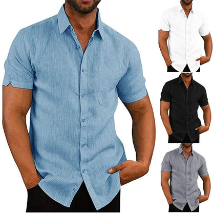 Men Short Sleeve Summer Solid Shirts Casual Loose Tops Tee - Rehmiar