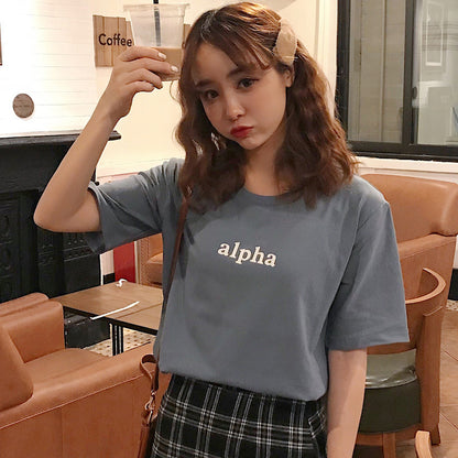 Letter Printed Cotton Half Sleeve Bottoming T-shirt - Rehmiar