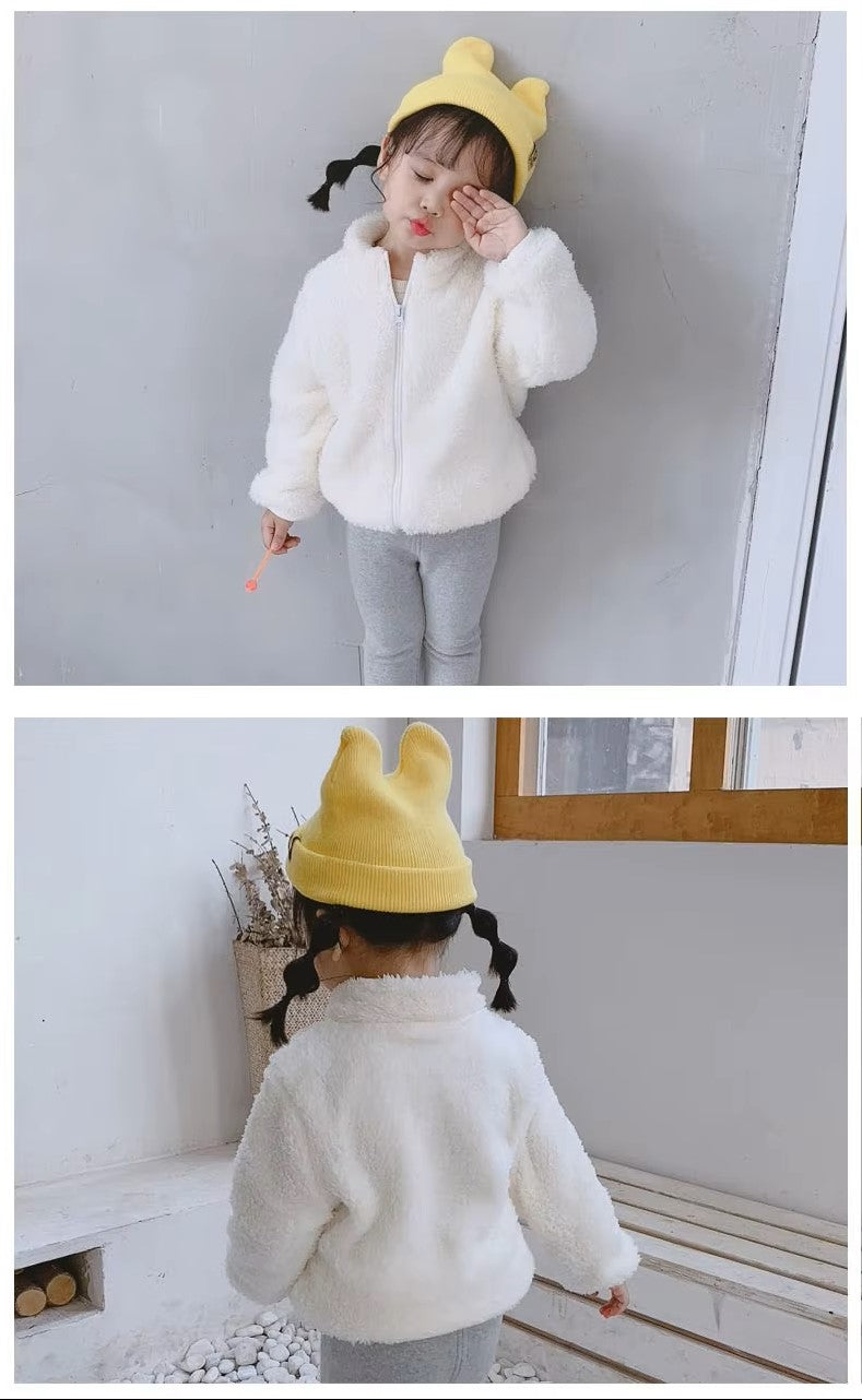 Solid Colour Children Plush Coat Autumn Winter Warm Baby Girl Boy Casual Jacket