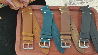 Vintage Oil Wax Watch Band Handmade Stitching Cowhide Strap for Omega Seiko Smartwatch Wristband 18mm 20mm 21mm 22mm 24mm