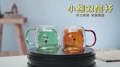 Cute Bear 250ml Double-Wall Glass Cup – Insulated Mug for Hot & Cold Drinks, Ideal Gift for Valentine's Day or Anniversary
